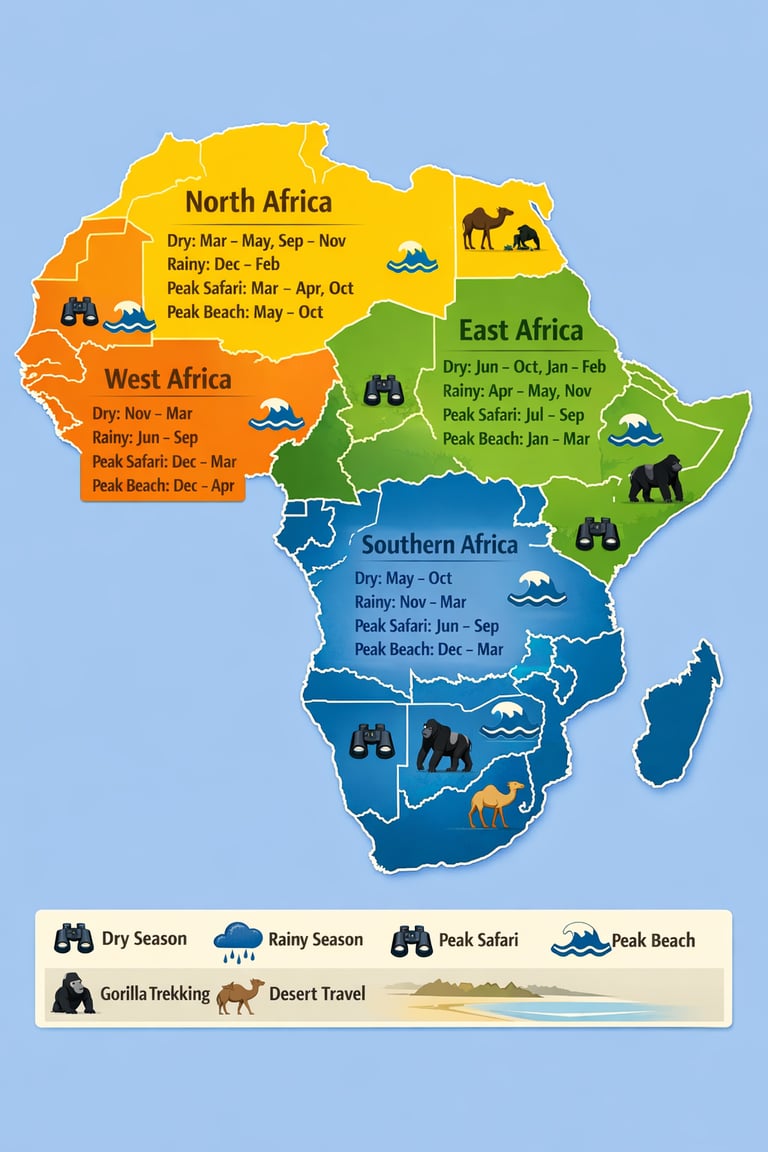 best time to visit africa map by region with dry and rainy seasons
