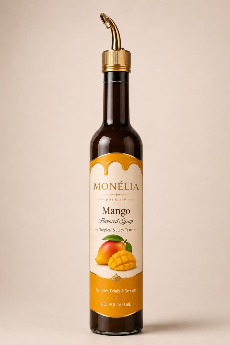 MONÉLIA MANGO syrup used in iced coffee and specialty