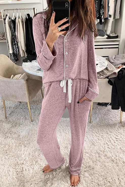 Aamikast women's long-sleeve pajama set – ultra-soft button-down sleepwear and lounge set 