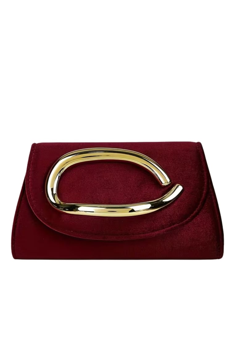 Crimson Corduroy Evening Clutch with Removable Metal Chain