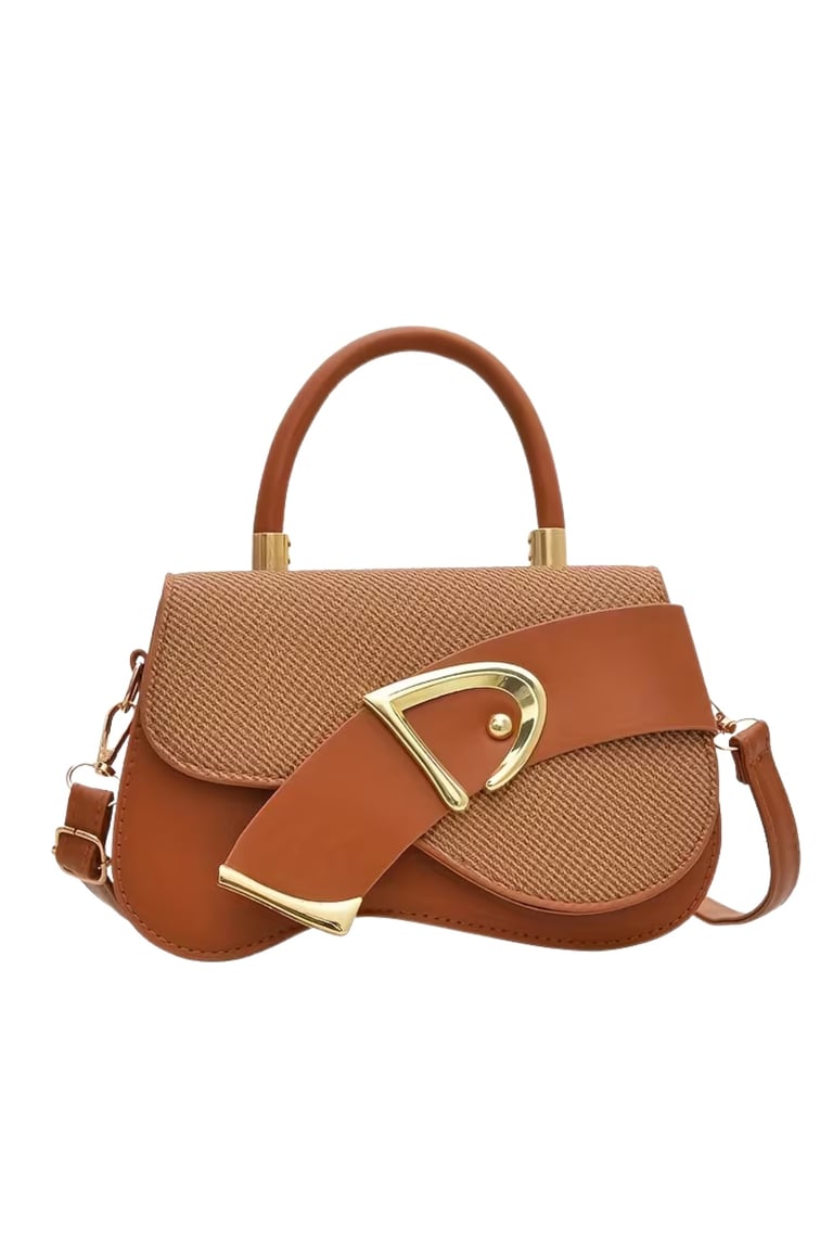 Brown Clamshell Crossbody Bag – Adjustable PU Handbag for Everyday & Formal Use