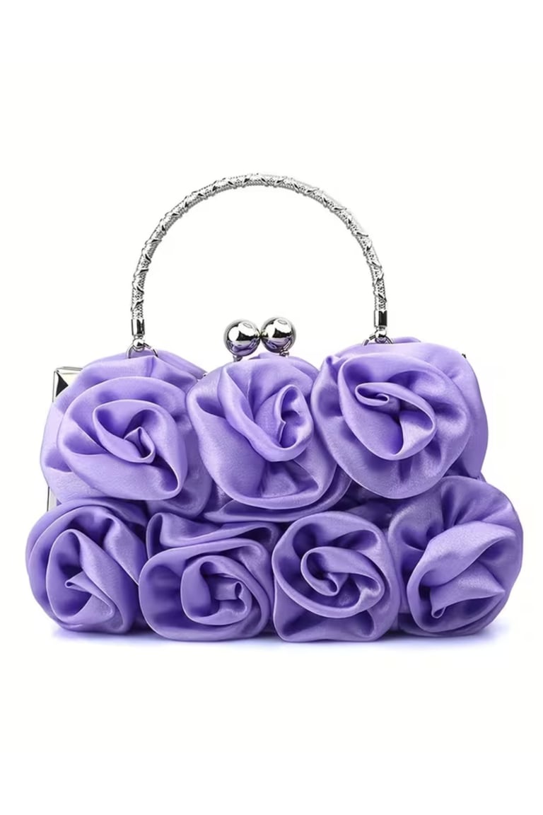 Elegant Violet Floral Fabric Clutch with Kiss-Lock Closure
