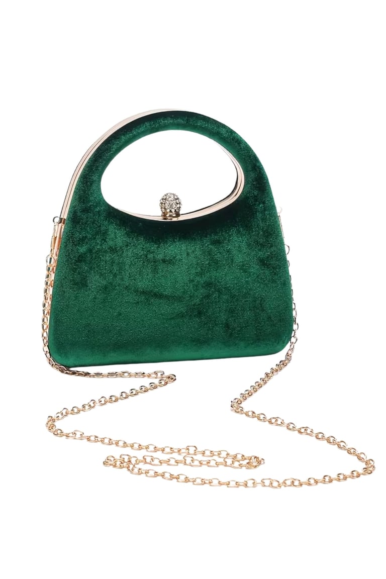 Emerald Green Faux Fur Evening Clutch with Rhinestone Accent