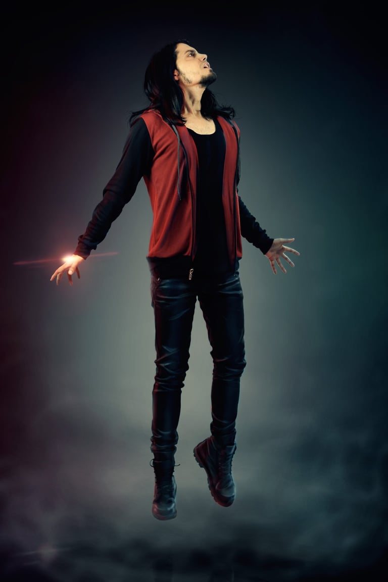 a woman in a red jacket and black pants - frank rod music