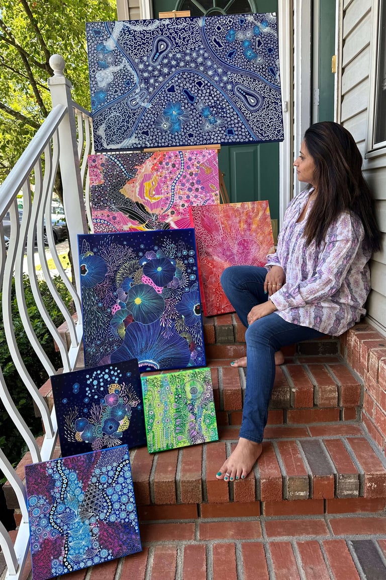 Richa Rashmi displaying her art Richa Gallery 