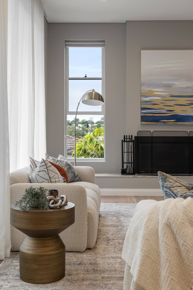 salon, ciel, tableau, cheminée, canapé