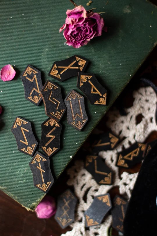 Hand Carved Wooden Runes Set