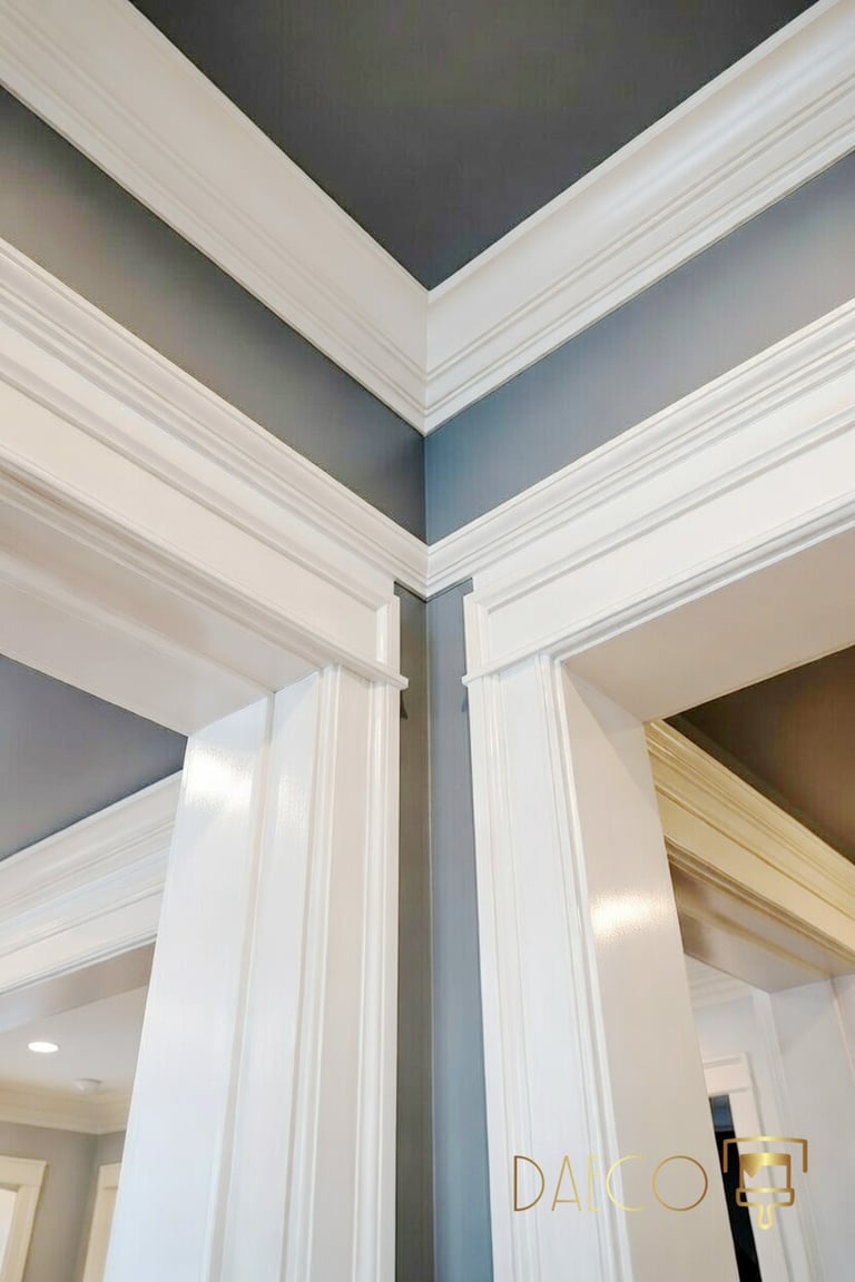 Close-up of decorative door jams and wide interior molding in a Denver home, showcasing the smooth,