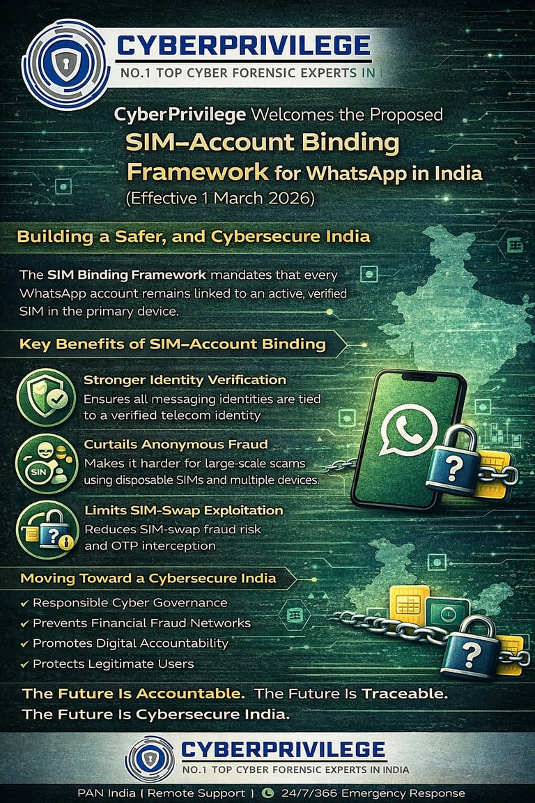SIM–Account Binding Framework for WhatsApp in India G Vimal Kumar CTO Cyber Privilege 8977308555