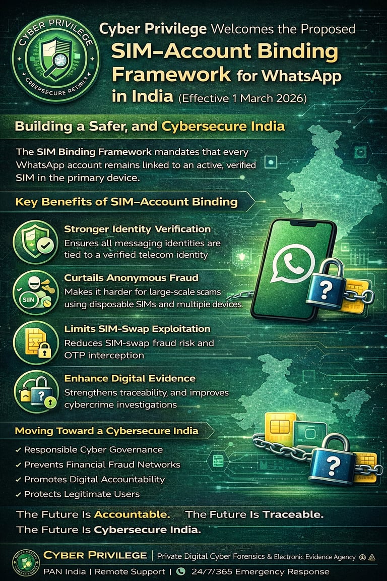 SIM–Account Binding Framework for WhatsApp in India G Vimal Kumar CTO Cyber Privilege 8977308555