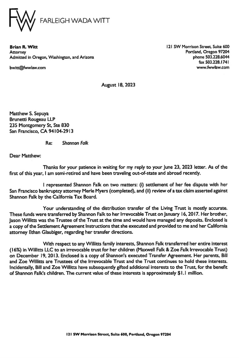 Zoe Falk's 1.1 Million dollar entitlement in Oregon Stolen by her Willitts Grandparents