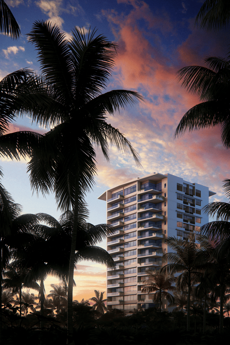 a tall building with a tall tower in the background