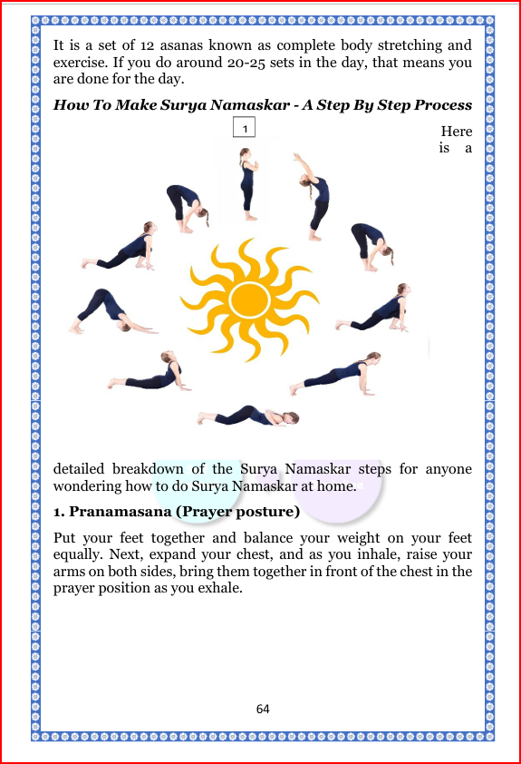 Sun salutations Yoga book page