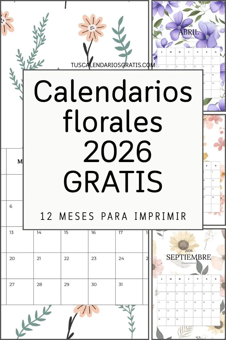 Calendario floral 2026 para imprimir en PDF con los 12 meses completos en diseño elegante de flores