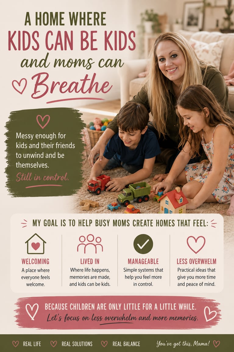 Family-friendly home organization ideas for busy moms featuring simple systems, realistic routines, toy storage solutions.