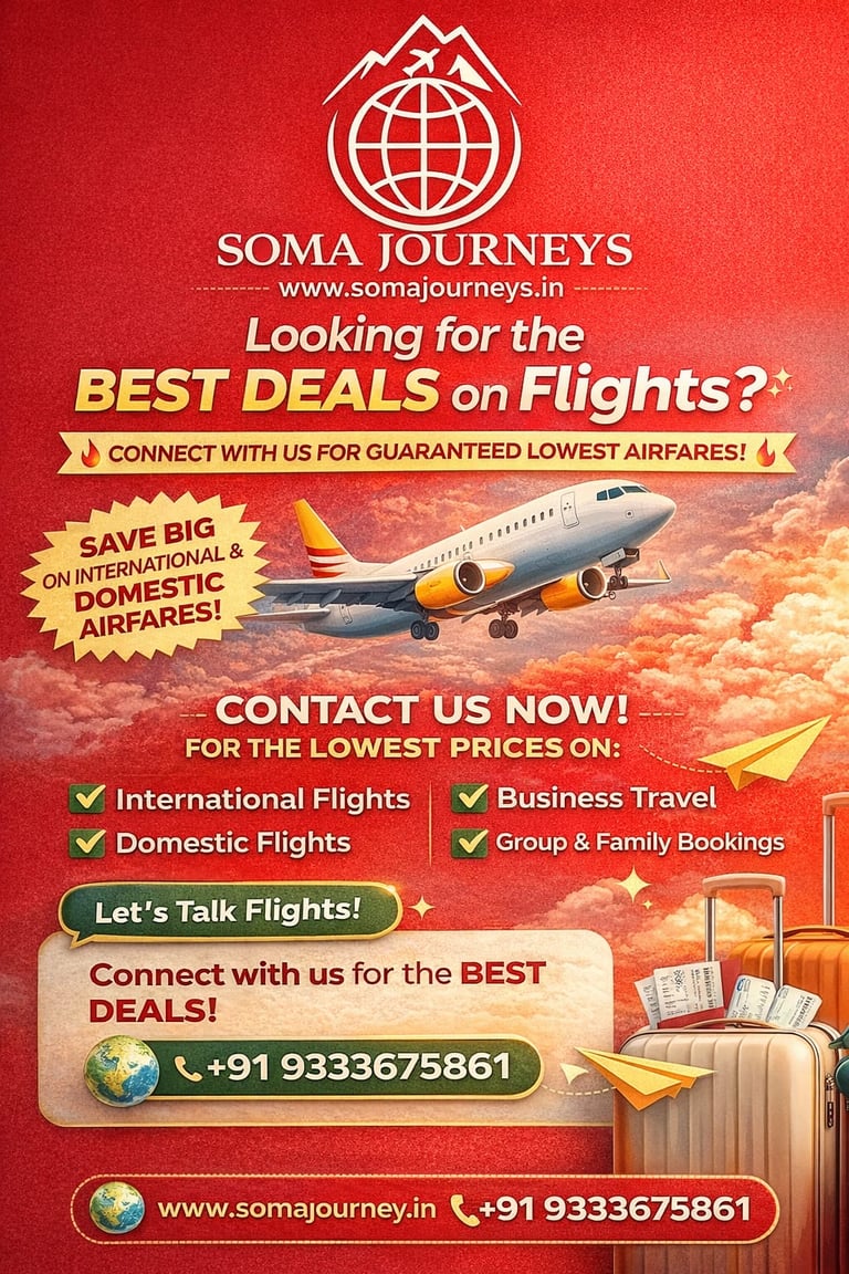 Best deals on domestic and international airfare by Soma Journeys