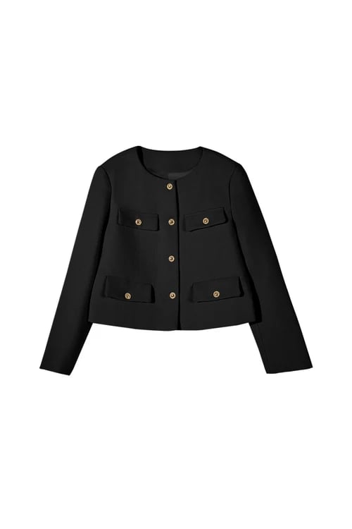 black cropped tweed blazer