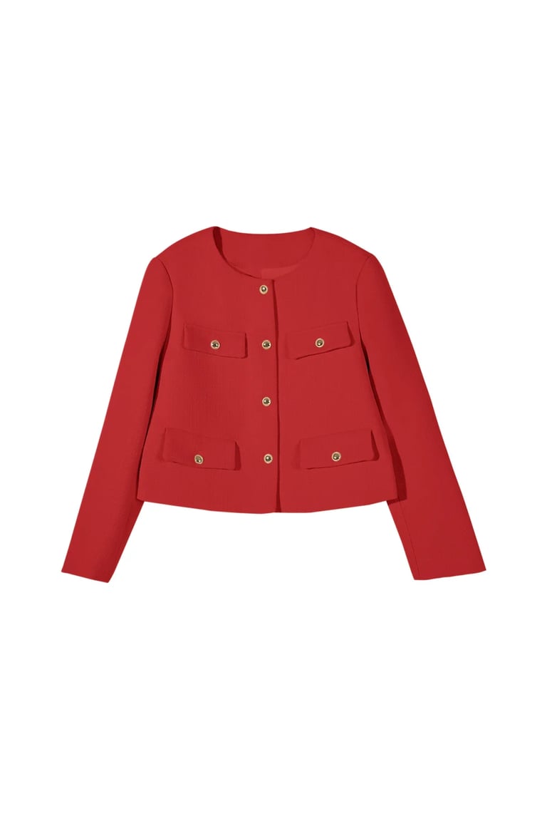 red cropped tweed blazer jacket