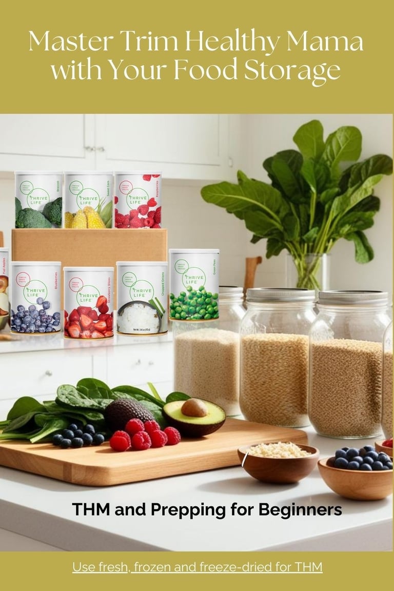 Fresh, frozen and thrive freeze dried food on a kitchen counter ready to using for Trim Healthy Mama