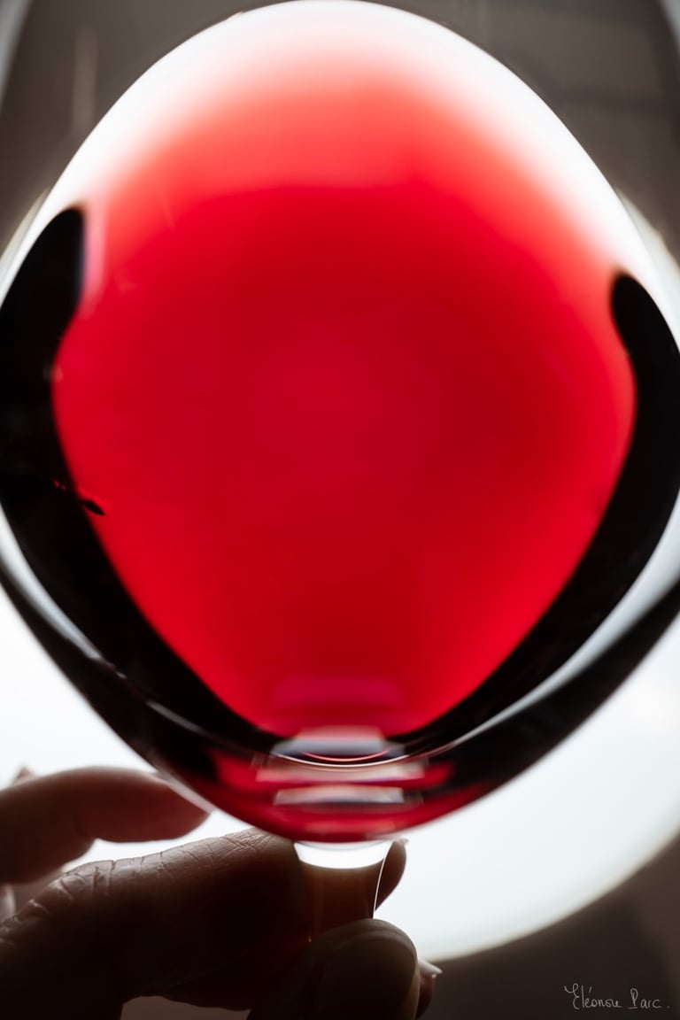 Gros plan d’un verre de vin rouge avec une main qui tient le verre