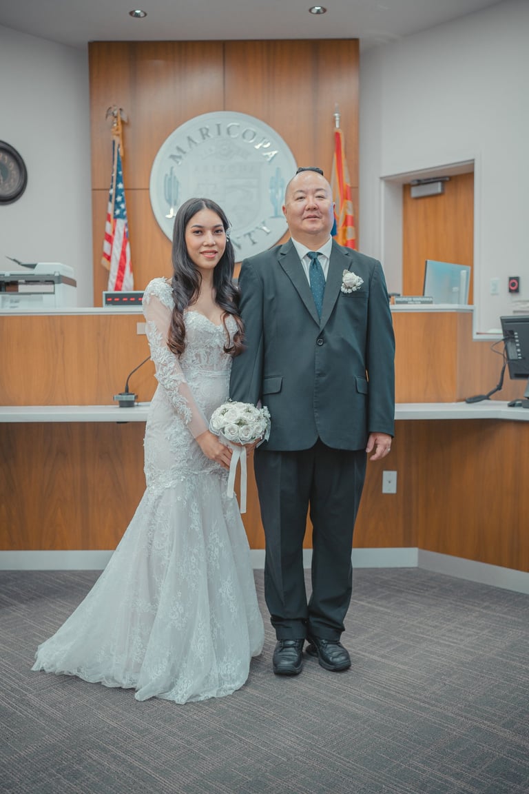 a man and woman standing in a courtroom
