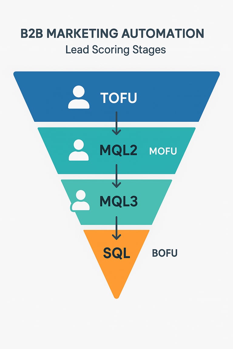 Diagramma del funnel di lead scoring B2B con le diverse fasi di qualificazione