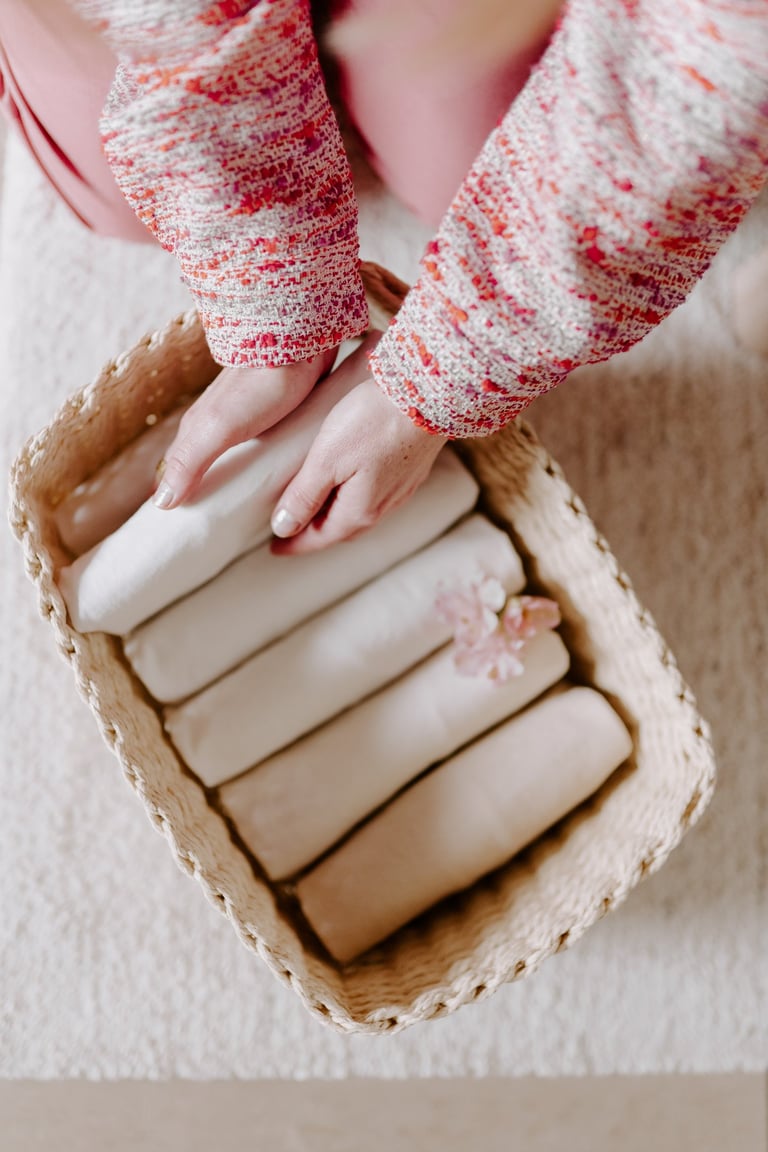 Pliage et organisation du linge dans un panier pour un intérieur apaisé et harmonieux