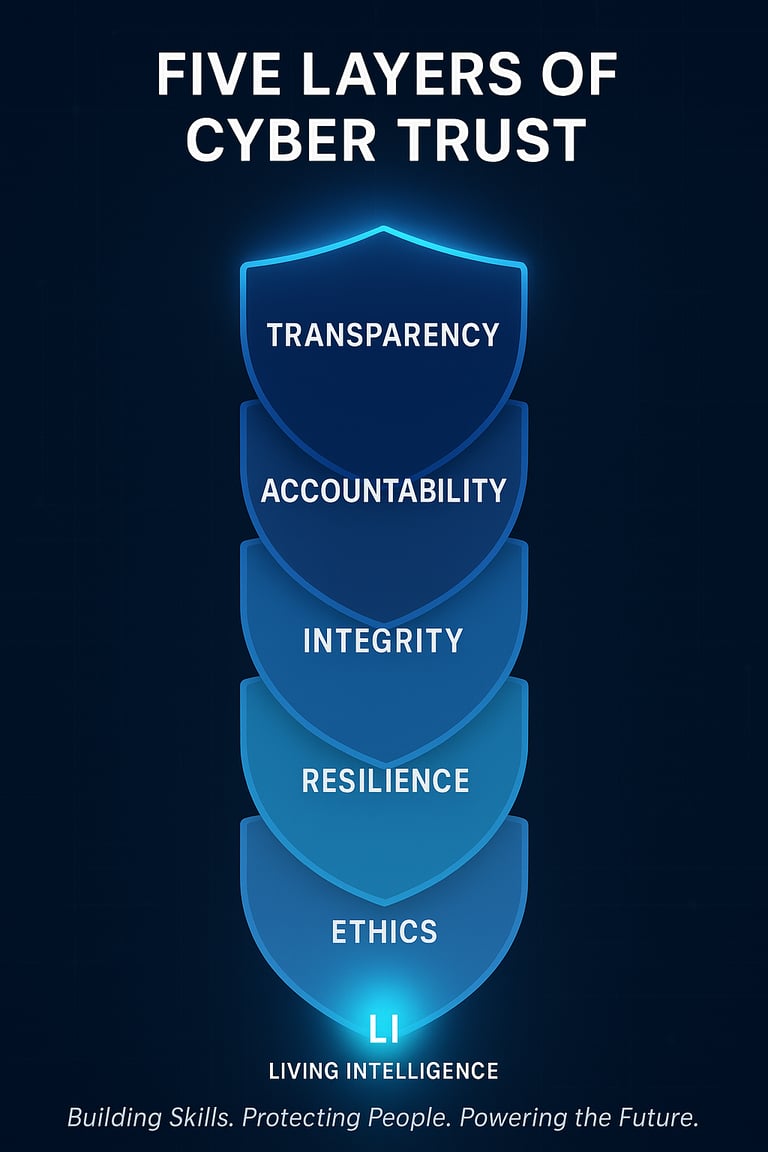 Five Layers of Cyber Trust infographic for InterGemm's Living Intelligence policy