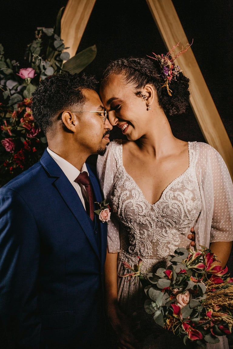 a western black couple on their wedding day
