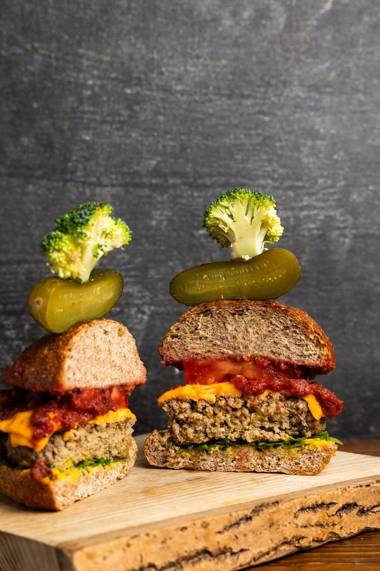 Sustainable plant-based, nutritionally-dense, allergen-free protein and fibre burgers