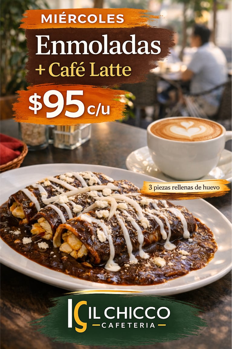 Desayuno completo con platillo mexicano y café preparado al momento en IL CHICCO.