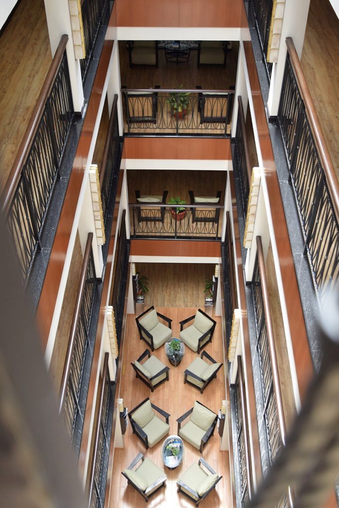 A top-down view of the hotel's lounge