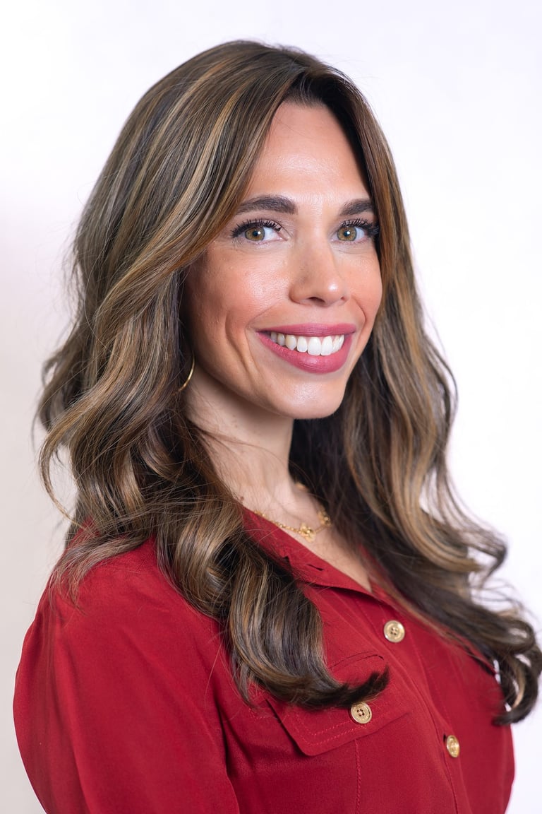 a woman in a red shirt and a red shirt