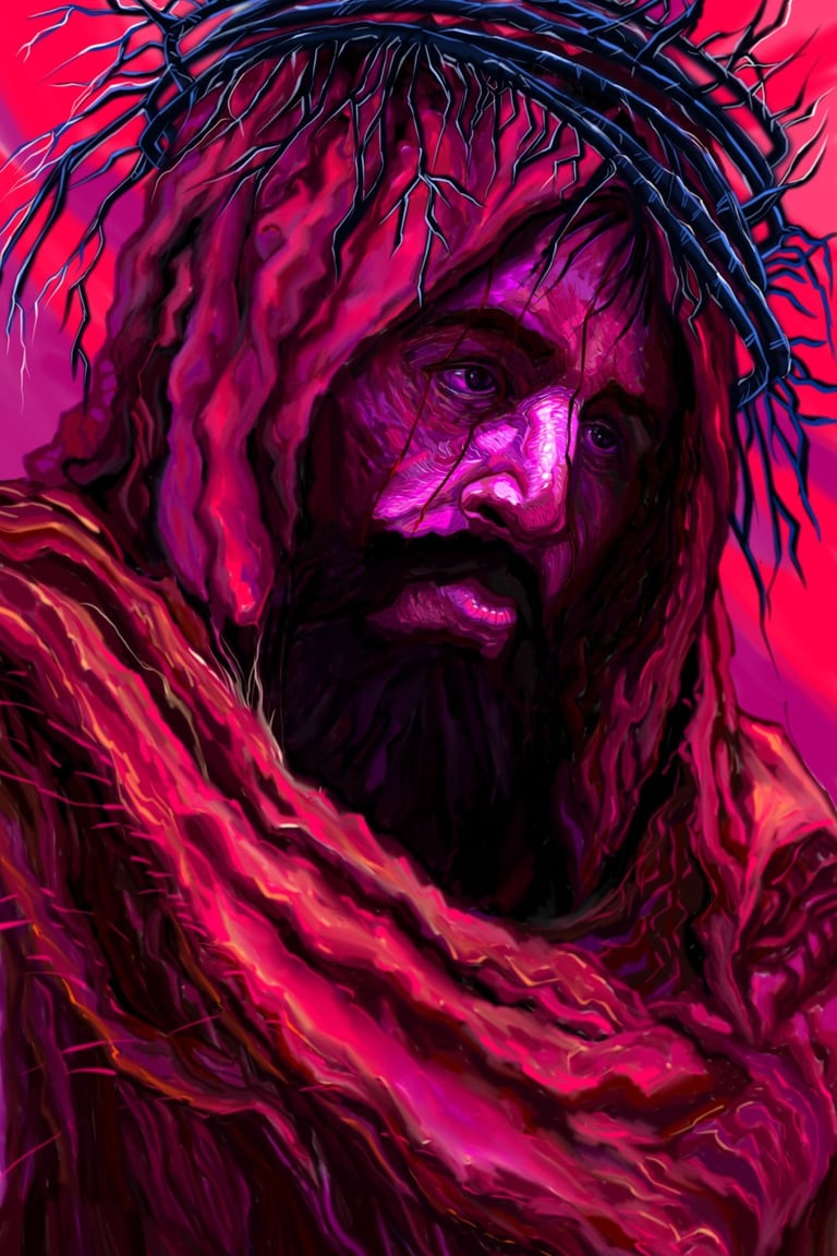 portrait painting of jesus christ with thorn crown on his head