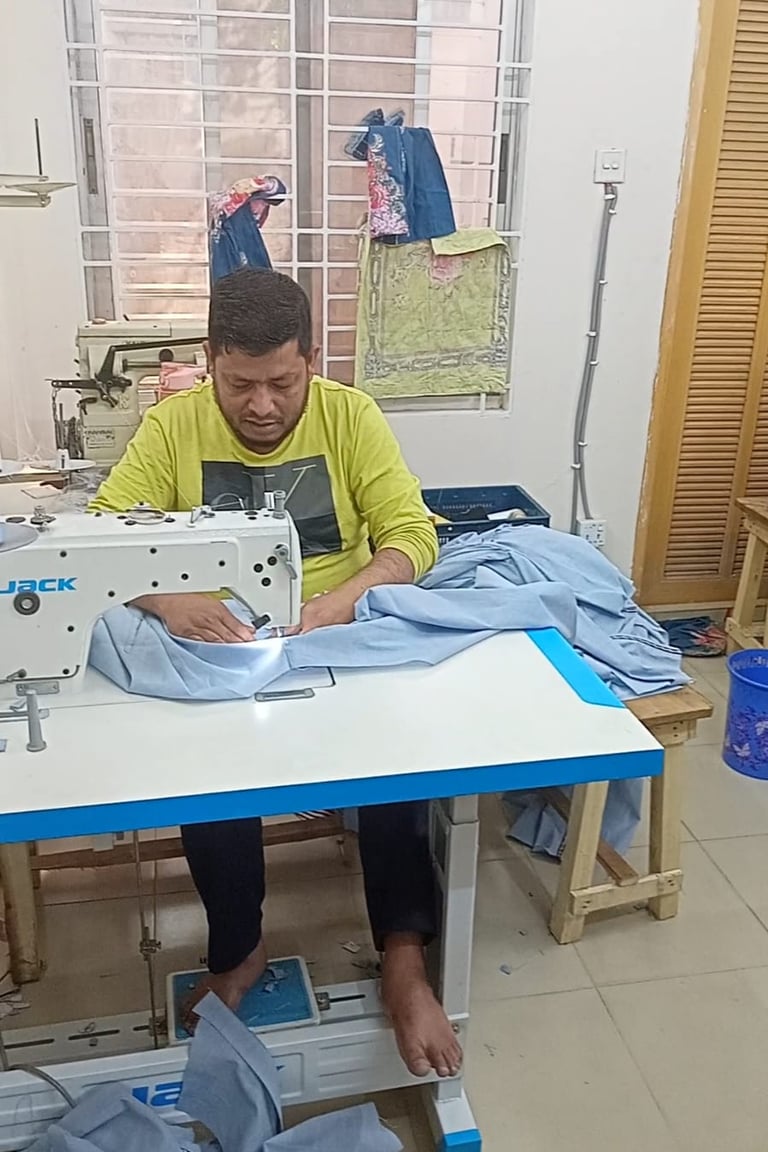 Operator operate sewing machine