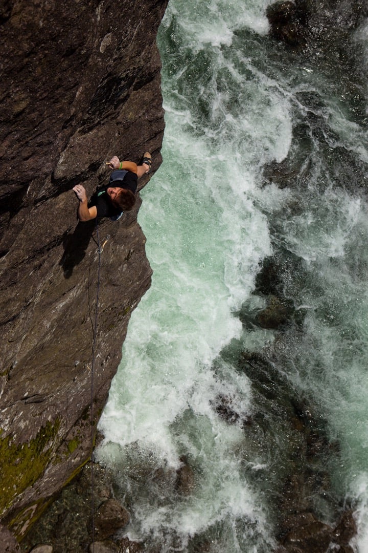climbing above the river in Valmasino