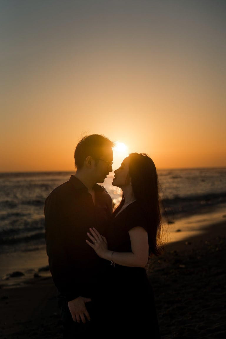 Romantic sunset silhouette prewedding at Melasti Beach Ungasan Bali