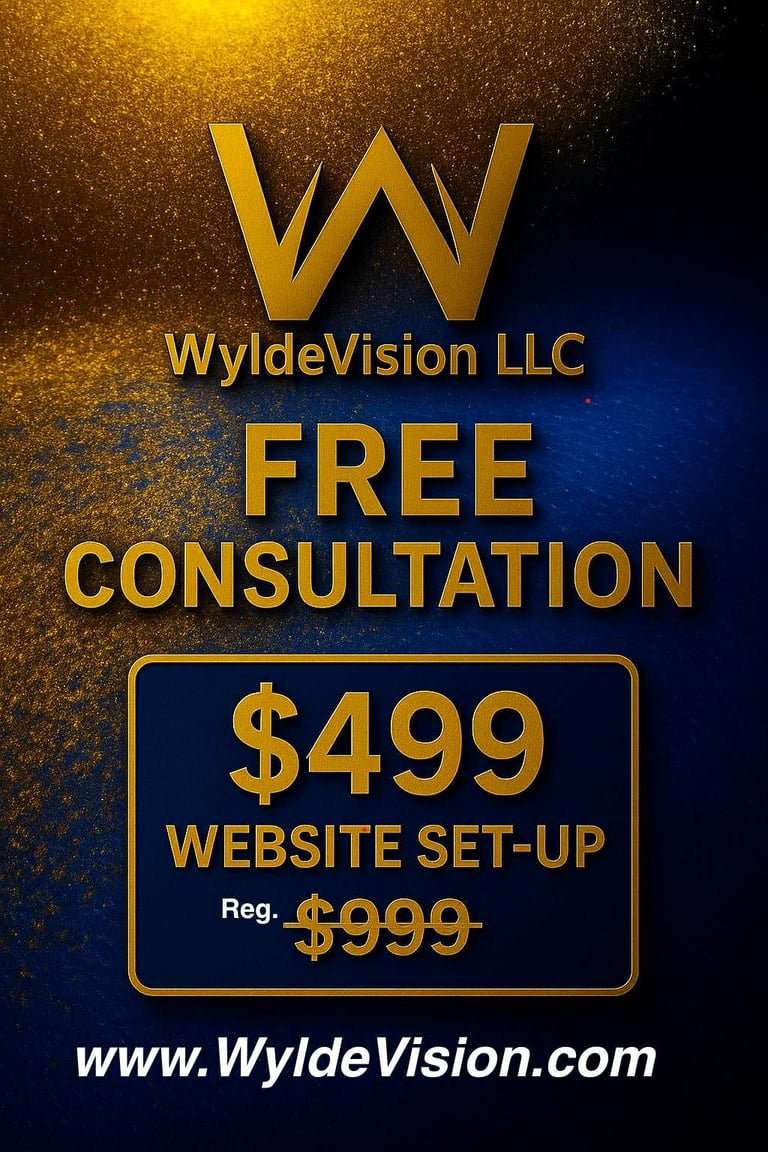 WyldeVision LLC free consultation offer – professional website setup for $499 (regularly $999)