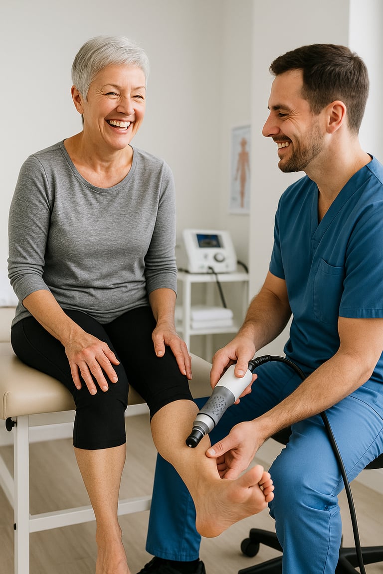 a woman is sitting on a table with a doctor