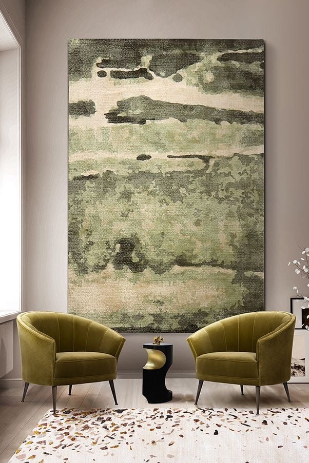 kilimas su žalių samanų motyvu