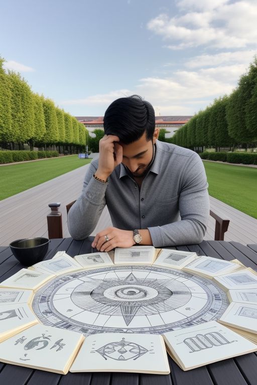 a man sitting at a table with a compass on it