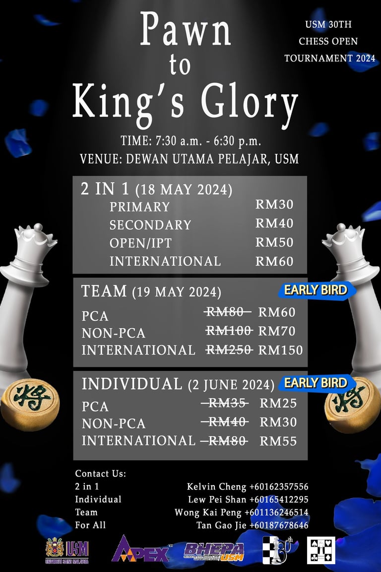 USM 30th Chess Open Tournament 2024. Penang Chess Tournaments. Catur Malaysia