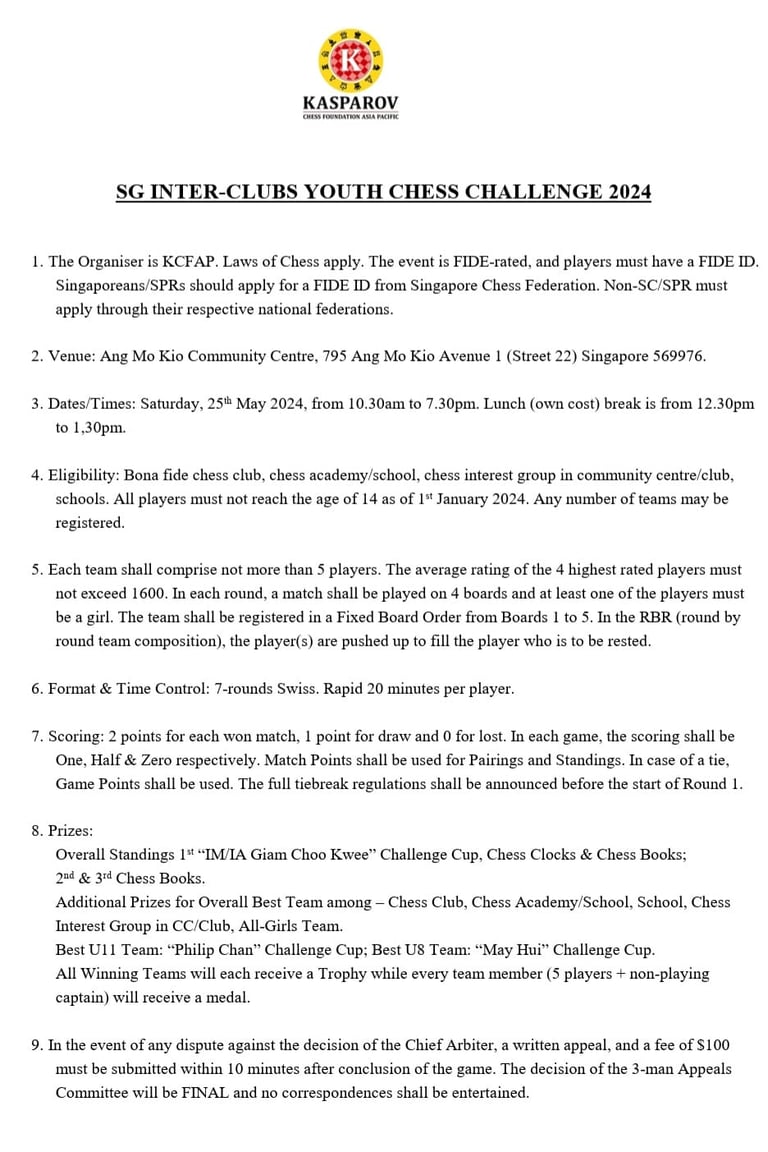 Singapore Chess Inter-Clubs Youth Chess Challenge 2024
