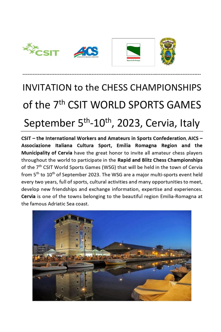 7th CSIT World Sports Games Chess Championship 2023, Congressi Milano Marittima, Cervia Italy