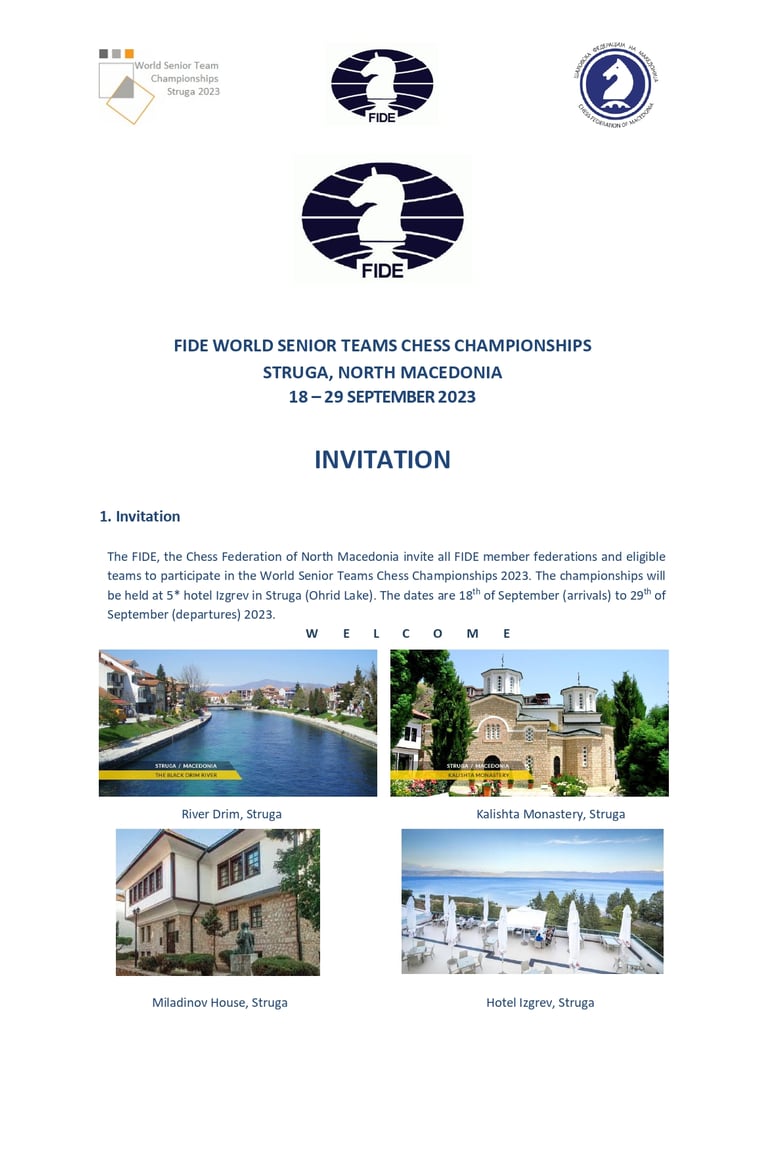 FIDE World Senior Team Championships 2023 at Hotel Izgrev, Struga, North Macedonia