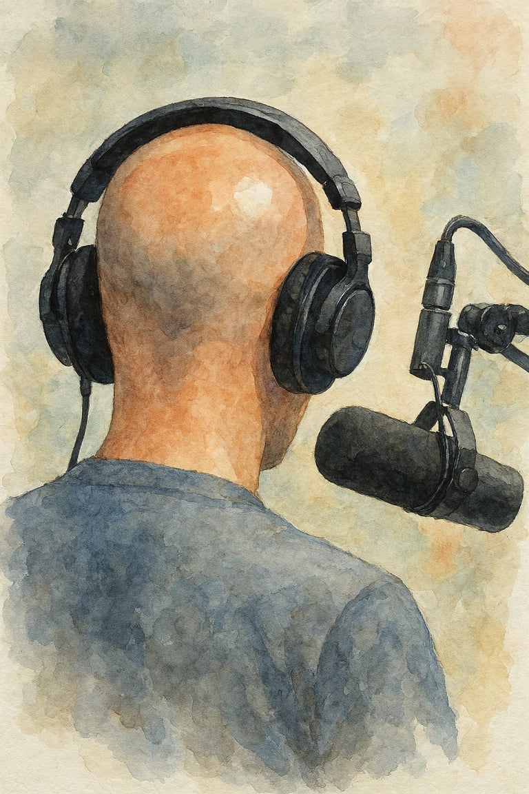 a man in headphones and headphones with a microphone