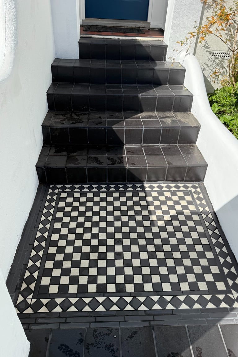 Victorian tiled entrance steps in Hove and Portslade Sussex, exterior restoration work