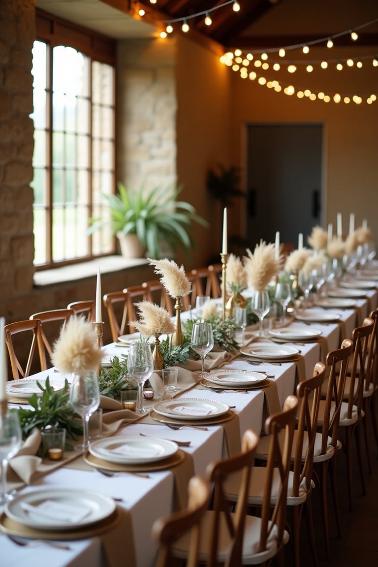 Table décorée dans un thème rustique chic pour une réception de mariage