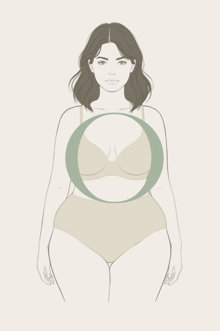 Illustration d’une femme à la morphologie en O, avec des formes généreuses, une poitrine présente