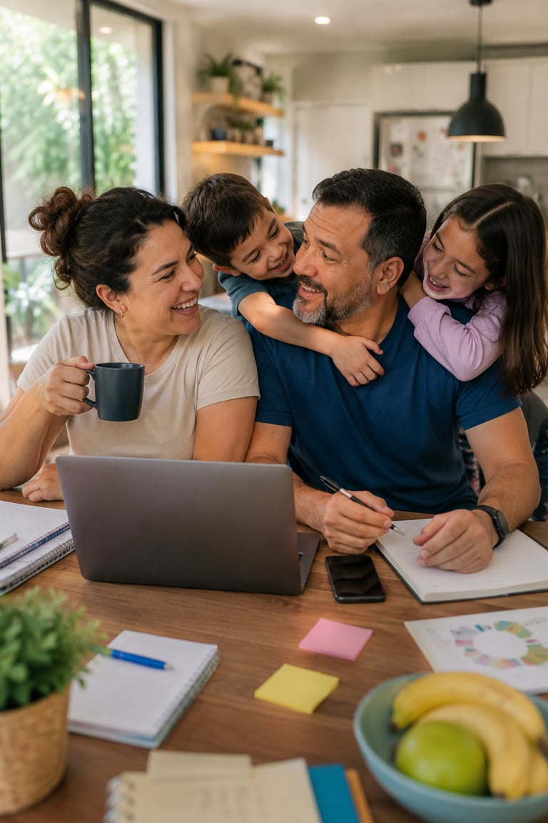 Familia en su casa disfrutando de un tiempo juntos